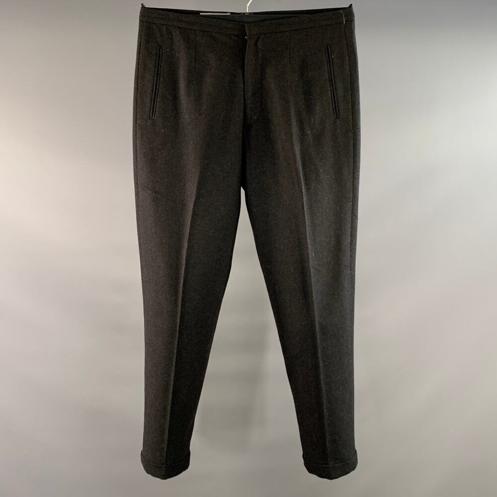 DOLCE & GABBANA Size 34 Black Dark Grey Wool Blend Dress Pants